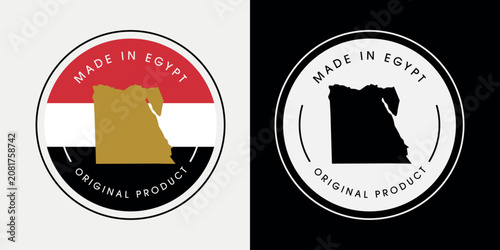 Fotografie Made in Egypt with a map label design for product packaging and an authentic product label