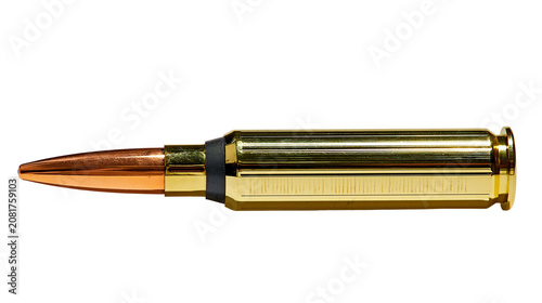 Canvastavla Shiny brass rifle cartridge with copper bullet, isolated on transparent backgrou