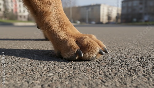 Dog Paw on Asphalt Ground Showing Claws in an Outdoor Street Scene