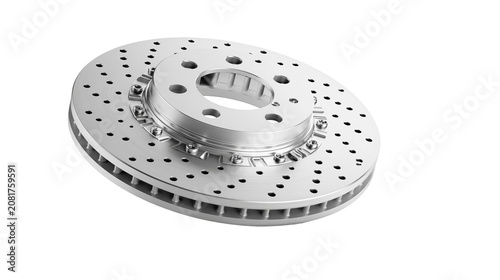 Bild auf Leinwand Perforated metal brake rotor with ventilated disc, isolated on transparent backg