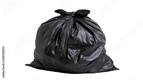 Valokuva Full black garbage bag tied with a knot, isolated on transparent background