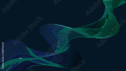Fotografie Wireframe wave illustration with flowing lines and gradient teal and blue colora