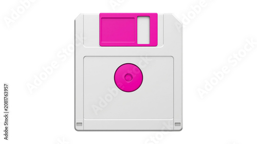 White floppy disk with pink accents, isolated on transparent background