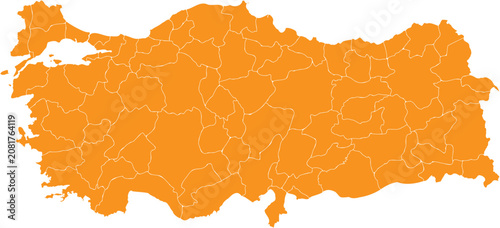 Foto Orange Turkey map with provinces vector illustration isolated on white backgroun