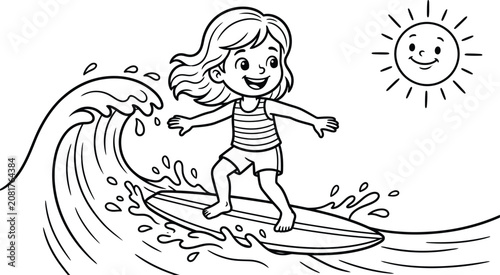 Photography black and white girl surfing on a wave on a sunny day