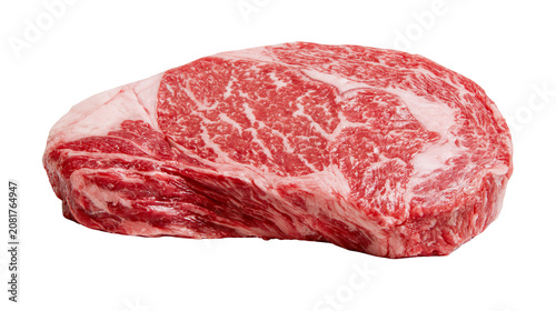 Принти на полотні Raw marbled beef ribeye steak with thick fat cap, isolated on transparent backgr