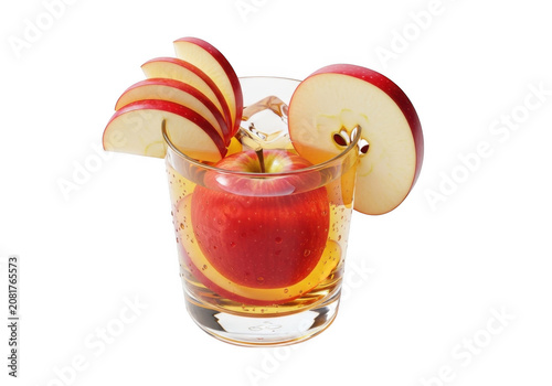 Crisp juice in a glass with fresh slices and ice cubes isolated on transparent background