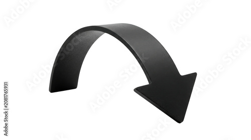 Curved arrow pointing down with shadow isolated on transparent background