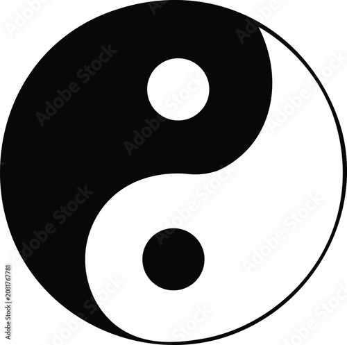 Minimalist classic black and white yin yang symbol vector illustration