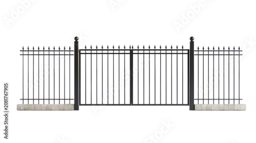 Minimalist Black Metal Sliding Gate and Fence Section on Concrete Base