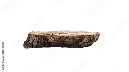 Rustic Wood Tree Stump Slice Isolated on Black Background