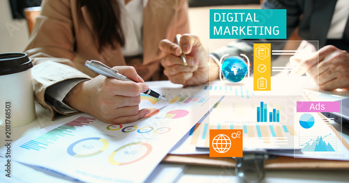 Digital Marketing strategy of commerce online sale. Promotion of products or services through digital channels