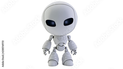 фотографія Cute white robot with black eyes, isolated on transparent background