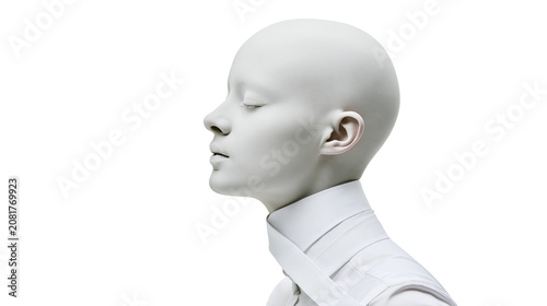 Konstfotografi Pale white mannequin head with closed eyes and white collar, isolated on transpa