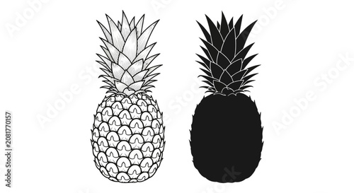 Foto Two pineapple illustrations one detailed and one solid black silhouette