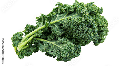 Bild auf Leinwand Fresh curly green kale leaves with thick stems, isolated on transparent backgrou