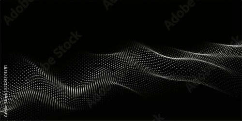 Принти на полотні Abstract black and white vector wave background with halftone dots, curves and g