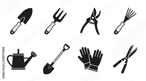 Essential Gardening Tools Icons Collection for Planting, Cultivation, and Landscaping Projects – Vector Set for Home and Professional Garden Care