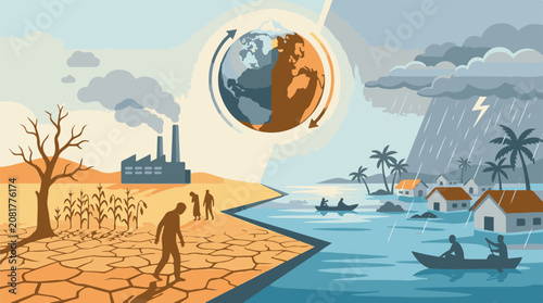 Industrial pollution causes extreme drought on one side and flooding on the other