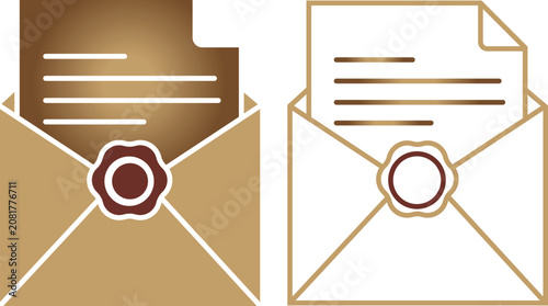 Fotografie Vintage sealed envelope with letter document icon set in flat and outline style