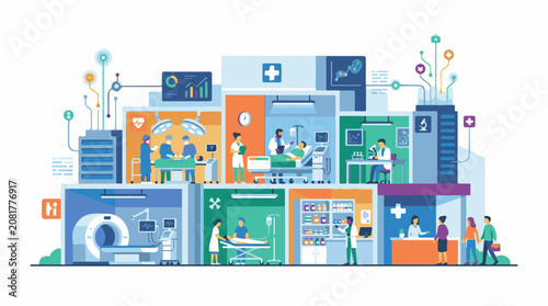 Medical technology and healthcare services illustrated in a modern hospital setting