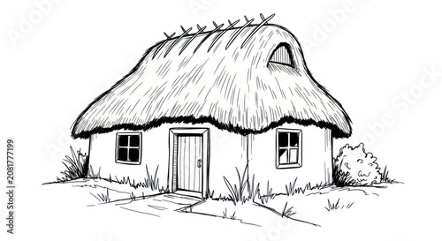 фотографія Traditional Thatched Roof Cottage House 1.