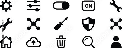 Tableau sur toile Settings icon featuring modern minimal configuration symbols for mobile apps, software interfaces, system controls, and user preferences, flat vector