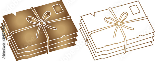 Tableau sur toile Vintage bundle of letters and envelopes tied with string icon set in flat and ou