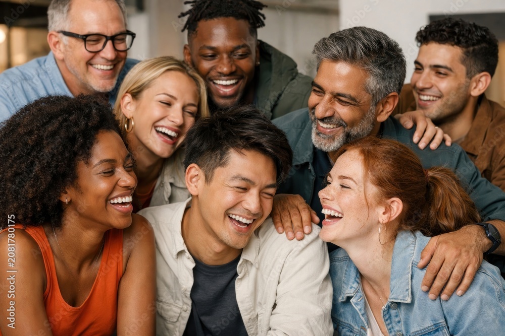 Fototapeta premium Diverse group joyfully laughing together.