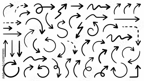 Collection of hand drawn black arrows isolated on a white background, for business presentations, and digital usage