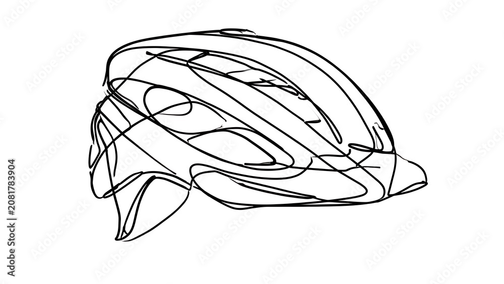 Fototapeta premium Bicycle helmet line art on white background.
