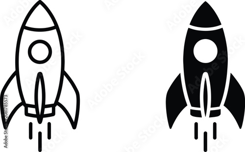 Rocket icon representing startup launch, business growth, innovation, space exploration, and mission success, vector illustration.