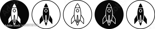 Rocket icon featuring startup, launch, spacecraft, business growth, innovation, mission success, and technology concepts, vector illustration.