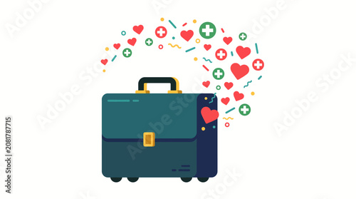 Professional Business Briefcase Releasing Healthcare Icons and Medical Crosses