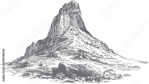 Quadro su tela Vintage-style snowy hills, abstract dotted mountain range, pointillist grunge te