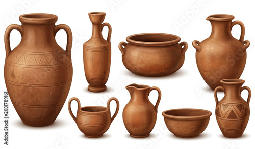 Quadro su tela Ancient Terracotta Clay Pots Vector Illustration