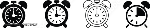 Clock icon featuring time, alarm, reminder, scheduling, deadline, and event management symbols for digital interface design, vector illustration.