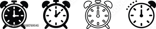 Clock icon featuring time, alarm, reminder, scheduling, deadline, and event management symbols for digital interface design, vector illustration.