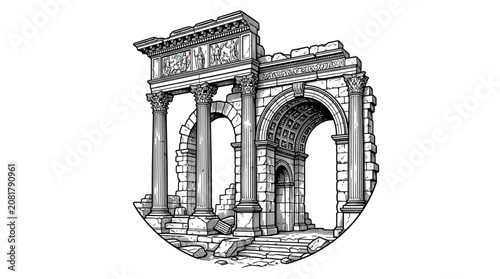 Εκτύπωση καμβά Ancient Roman Arch Ruins, Stone Carving, Historical Landmark