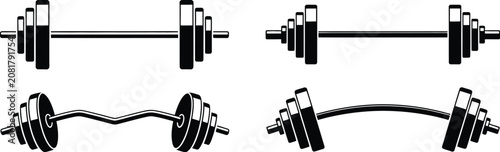 Dumbbell icon featuring barbell and fitness equipment symbols for gym, strength training, weightlifting, sports center, and workout branding, vector illustration.