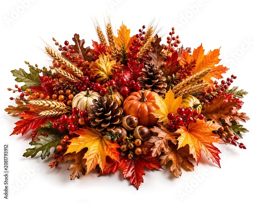Autumn leaves and pumpkins seasonal decorative arrangement