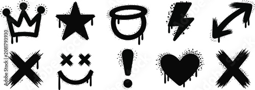 Graffiti spray paint icon featuring grunge splatter, street art, dirty texture, urban decoration, and creative design elements, vector illustration.