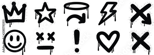 Graffiti spray paint icon featuring grunge splatter, street art, dirty texture, urban decoration, and creative design elements, vector illustration.