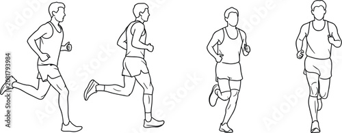 Running man athlete animation sprite sheet line art vector icons set isolated on white background for sports logo