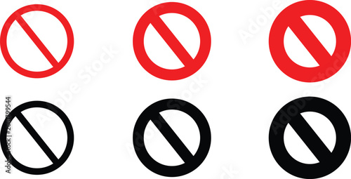 prohibition, ban, no, stop, forbidden, restricted, warning, danger, sign, symbol, icon, circle, slash, diagonal, red, black, vector, illustration, graphic, design, outline, filled, solid, set, collect