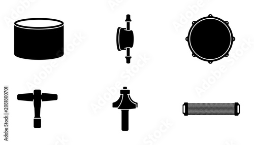 Drum Kit Components, Percussion Elements, Musical Instrument Parts, Vector Icons