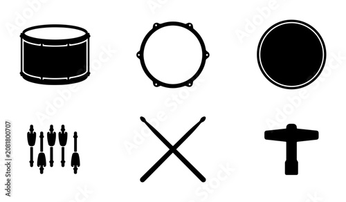 Drum Set Icons, Percussion Elements, Musical Instruments Vector Graphics