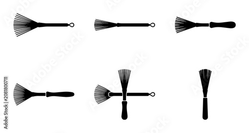 Drum Brushes Set, Percussion Accessories, Jazz Music Tools, Vector Icons