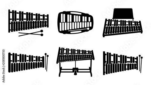 Marimba Icon Set, Percussion Instrument Collection, Musical Element Graphics