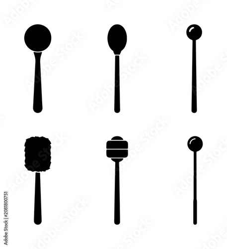 Kitchen Utensil Icons: Spoon, Stirrer, Scoop, Honey Dipper Set